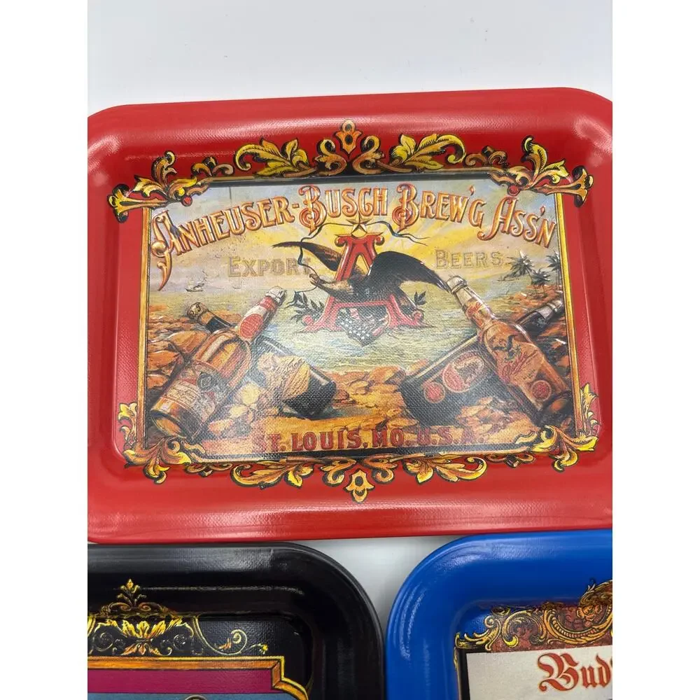 Vintage Anheuser Busch Small Tip Trays Beer Advertisement Set (3) Bar Decor